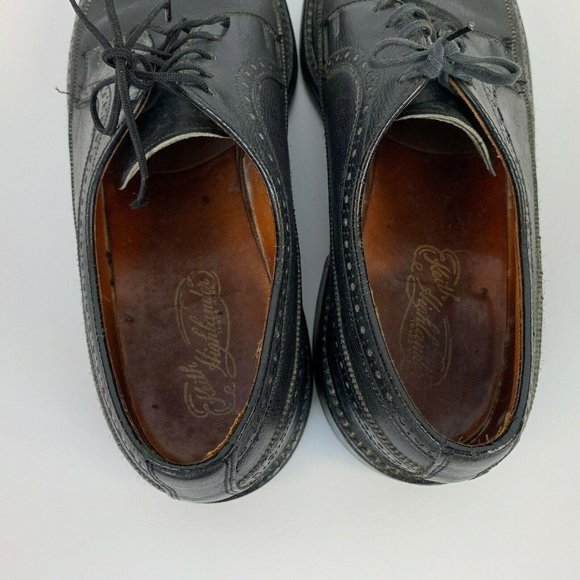 Keith Highlanders Long Wingtip Oxfords Vtg Leather Lace Up Black 12821R Size 9 - Picture 5 of 7